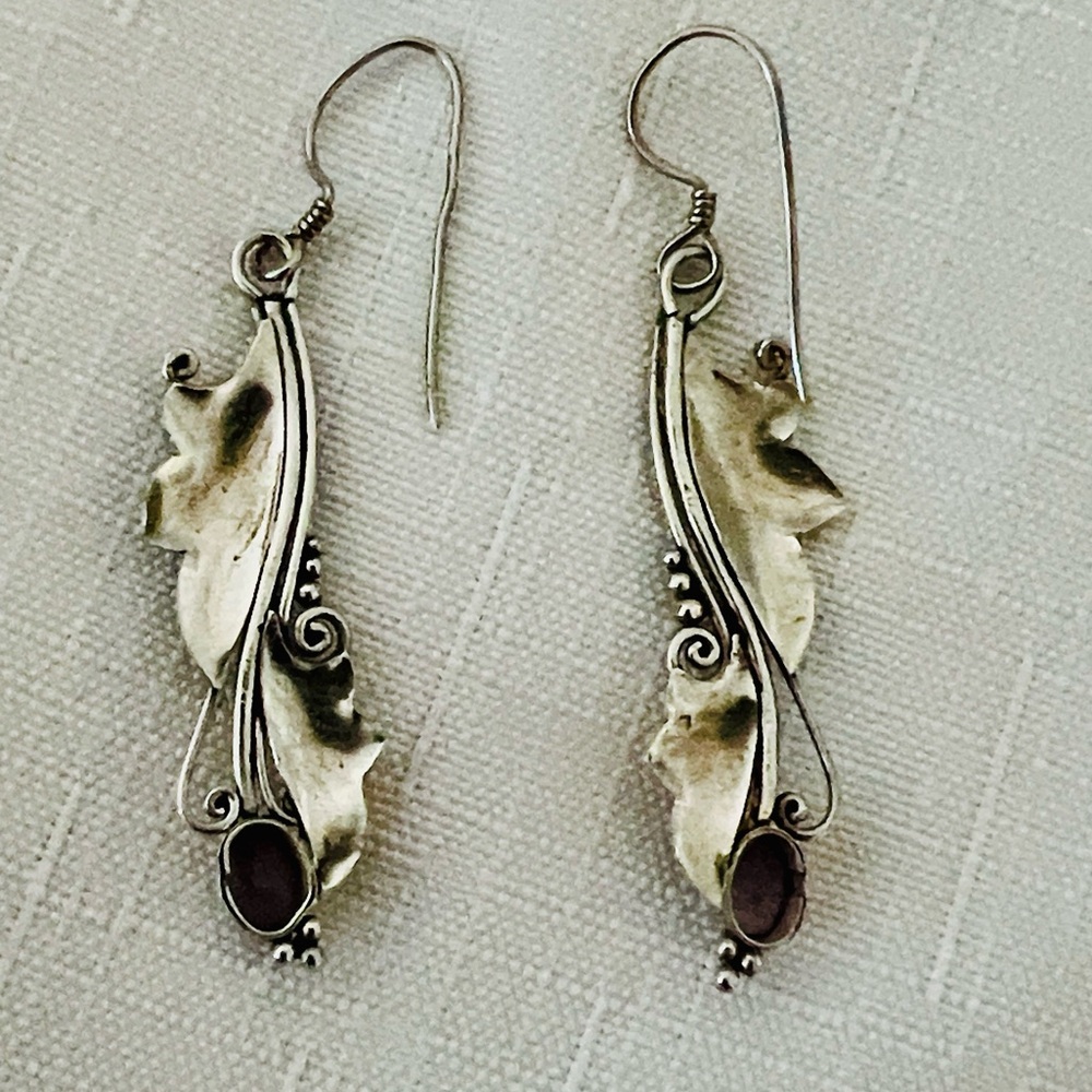 Elegant Sterling Silver and Gold Leaf Earrings - Picture 3 of 10